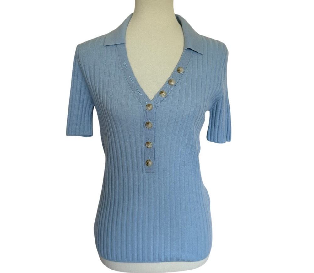 LOULOU Studio Socotra Wool Cashmere Polo - Light Blue - Small